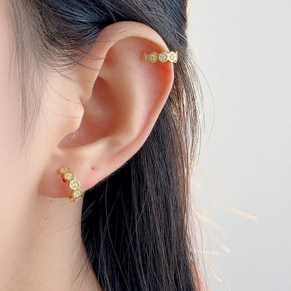 Wholesale 925 Silver Geometric Honeycomb And C Shaped Electroplated Ear Clips For Unisex
