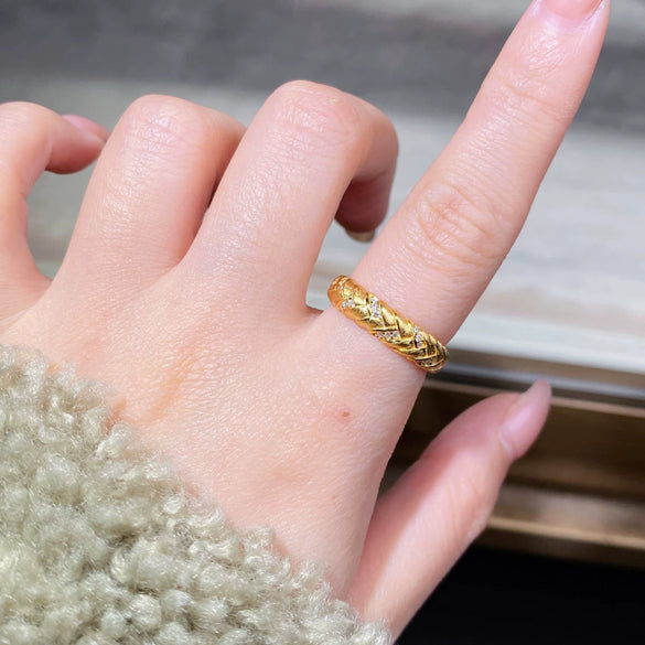 Wholesale 925 Silver Geometric Minimalist Handmade Wiredrawing Ring Plated With 18K Gold