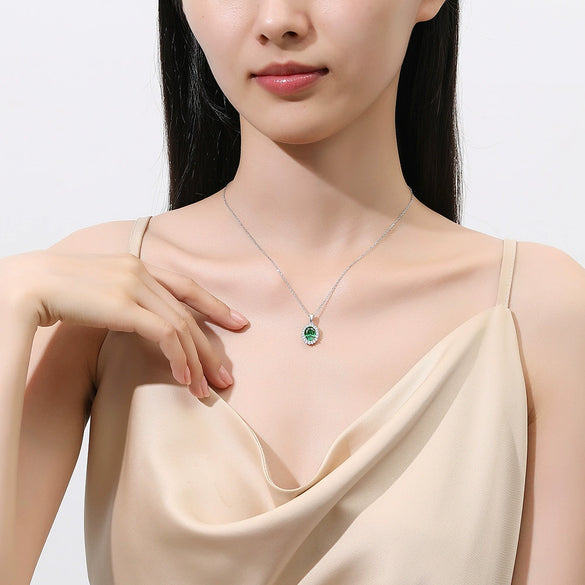 Wholesale Silver Geometric Oval Sea Blue Gemstone Pendant Necklace For Women