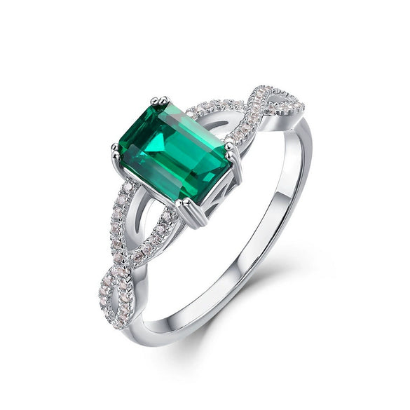 Wholesale Silver Geometric Rectangular Retro Twist Ring For Women Inlaid With Cultivation Emerald