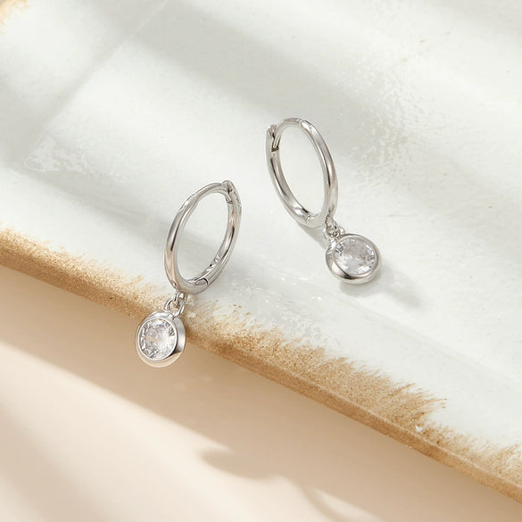 Wholesale 925 Silver Geometric Round Zircon Earrings For Children
