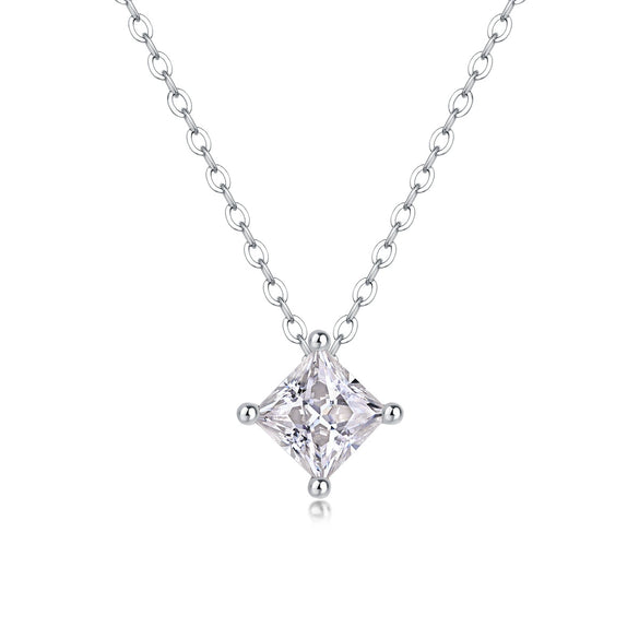 Wholesale 925 Silver Geometric Square Moissanite Set With Diamonds Pendant Clavicle Chain Necklace For Women And Men