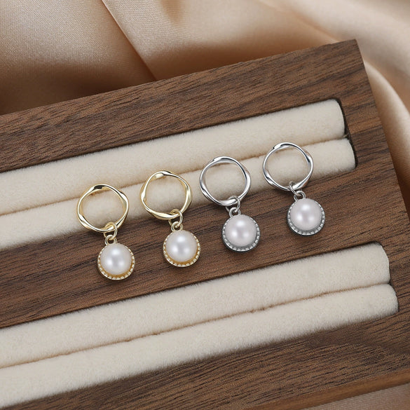Wholesale Silver Geometric Style Earrings With Real Gold Electroplated Bread Beads And Pearl