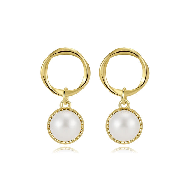 Wholesale Silver Geometric Style Earrings With Real Gold Electroplated Bread Beads And Pearl