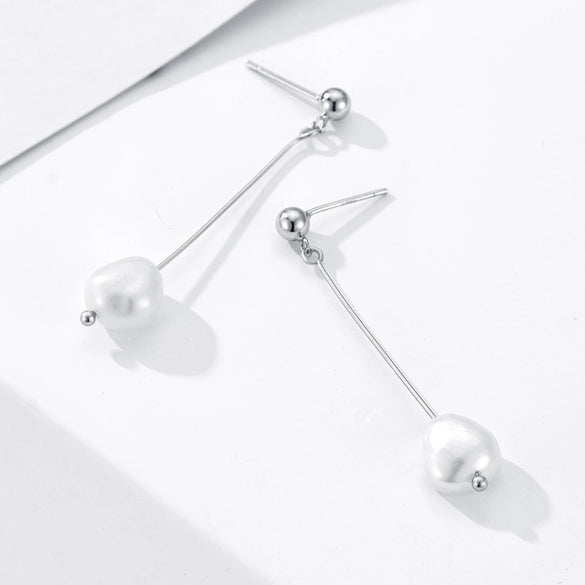 Wholesale Silver Geometric Style Tassel Natural Pearl Earrings For Women