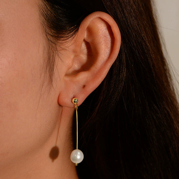 Wholesale Silver Geometric Style Tassel Natural Pearl Earrings For Women