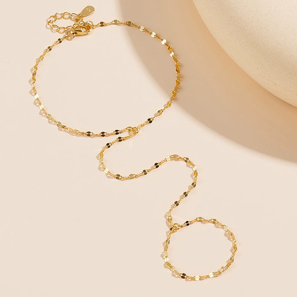 Wholesale 925 Silver Geometric Tile Chain Finger Chain Bracelet Jewelry Set With Diamonds