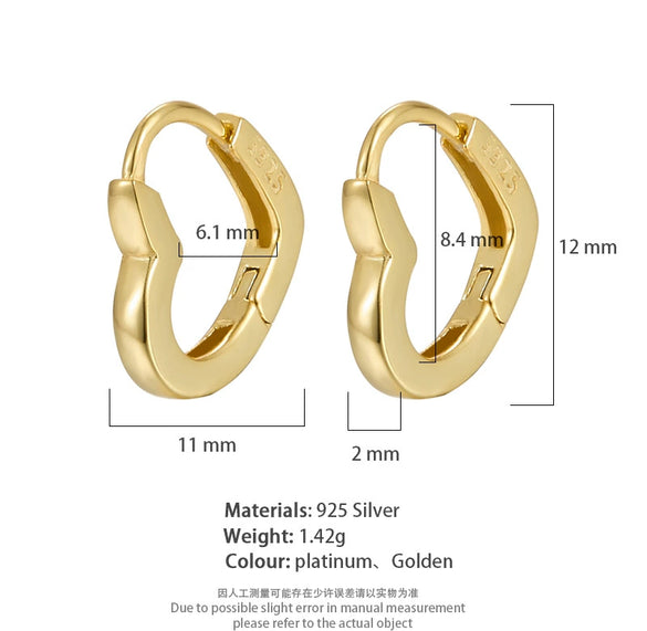 Wholesale 925 Silver Heartshaped Elegant Niche Earrings With Electroplating For Women