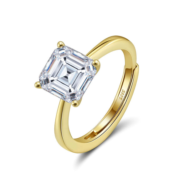 Wholesale Silver Jewelry Geometric Sugar Cube Ring Electroplated Inlaid Cubic Zirconia