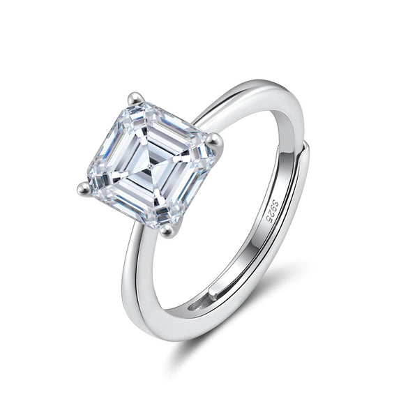 Wholesale Silver Jewelry Geometric Sugar Cube Ring Electroplated Inlaid Cubic Zirconia