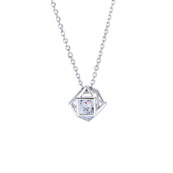 Wholesale Silver Jewelry Geometric Threedimensional Hollow Rubik's Cube Pendant Necklace With Electroplating Treatment