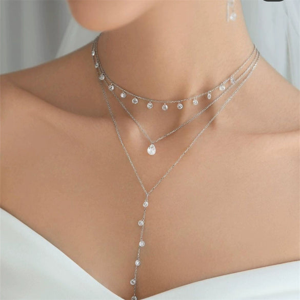 Wholesale Silver Jewelry Suit With Water Drop Zircon Electroplated For Female
