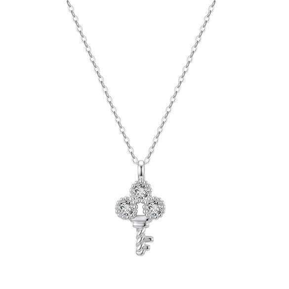 Wholesale 925 Silver 14K Gold Plated Geometric Cross Chain Necklace With Four Leaf Clover And Small Key Pendant For Women