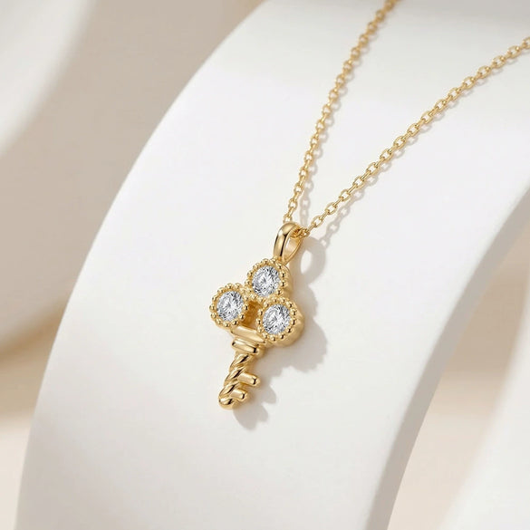 Wholesale 925 Silver 14K Gold Plated Geometric Cross Chain Necklace With Four Leaf Clover And Small Key Pendant For Women