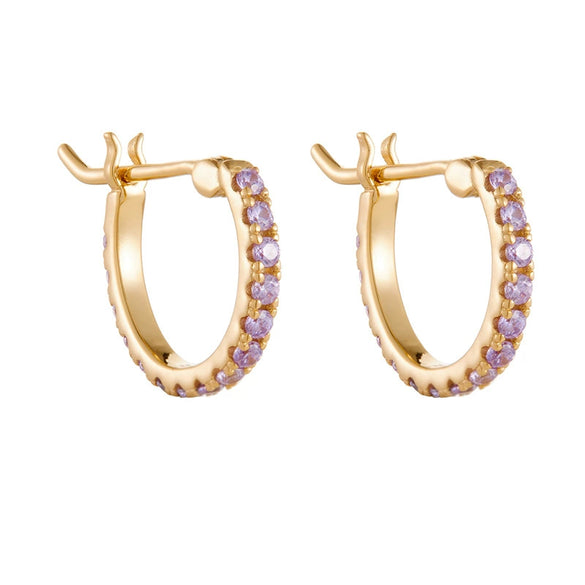 Wholesale 925 Silver 14K Gold Plated Light Purple Red Zirconium Row Drill Earrings For Women