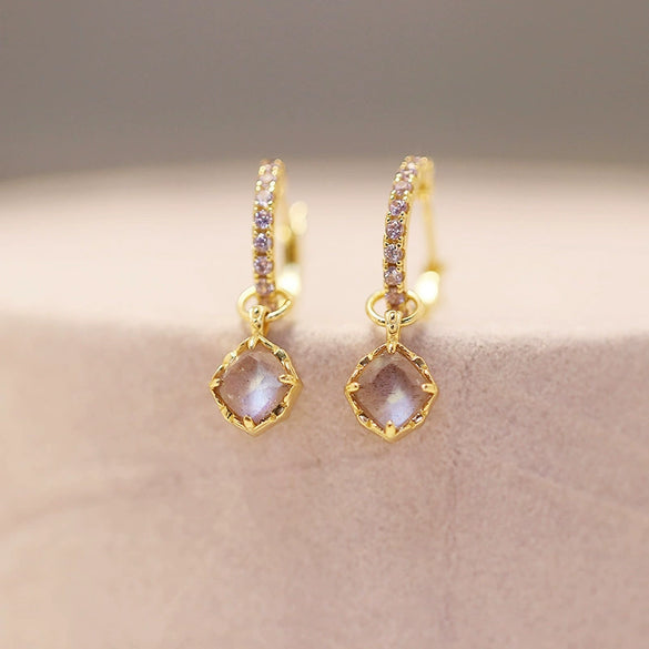 Wholesale 925 Silver 14K Gold Plated Light Purple Red Zirconium Row Drill Earrings For Women