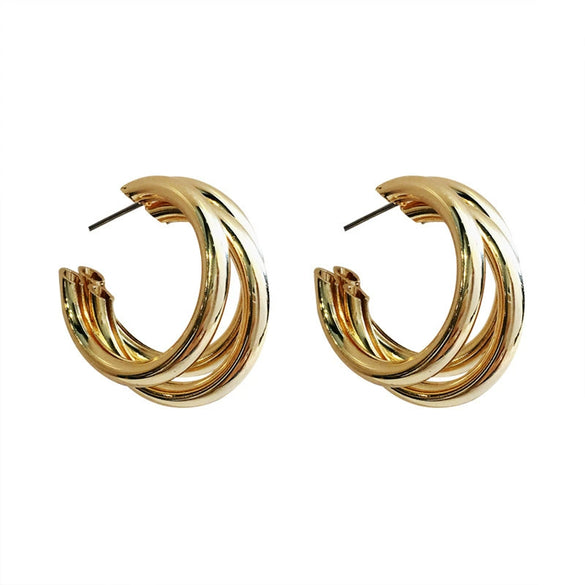 Wholesale Silver Metal Multi Layer Geometric Circle Cold Wind Electroplated Earrings For Women Light Luxury High End Style