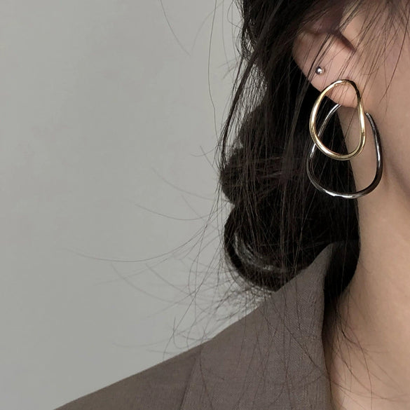 Wholesale Silver Metal Multi Layer Geometric Circle Cold Wind Electroplated Earrings For Women Light Luxury High End Style