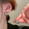 Wholesale Silver Metal Multi Layer Geometric Circle Cold Wind Electroplated Earrings For Women Light Luxury High End Style