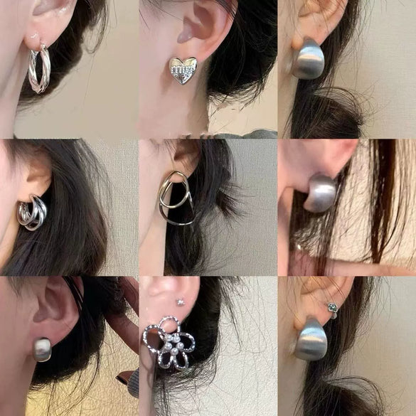 Wholesale Silver Metal Multi Layer Geometric Circle Cold Wind Electroplated Earrings For Women Light Luxury High End Style