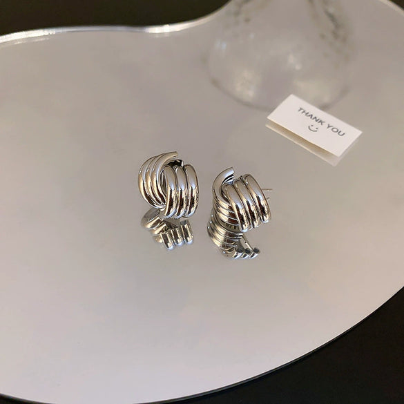 Wholesale Silver Metal Multi Layer Geometric Circle Cold Wind Electroplated Earrings For Women Light Luxury High End Style