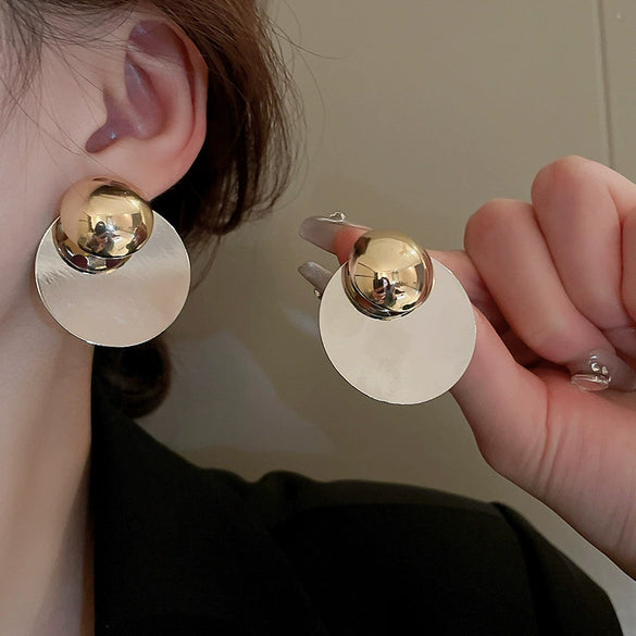 Wholesale Silver Metal Multi Layer Geometric Circle Cold Wind Electroplated Earrings For Women Light Luxury High End Style