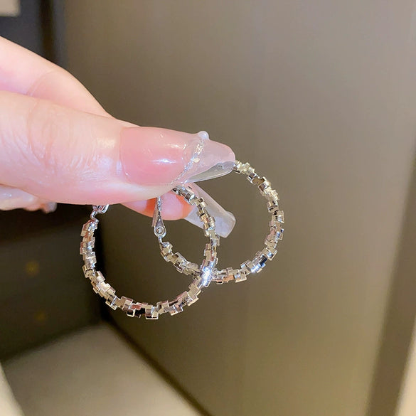 Wholesale Silver Metal Multi Layer Geometric Circle Cold Wind Electroplated Earrings For Women Light Luxury High End Style