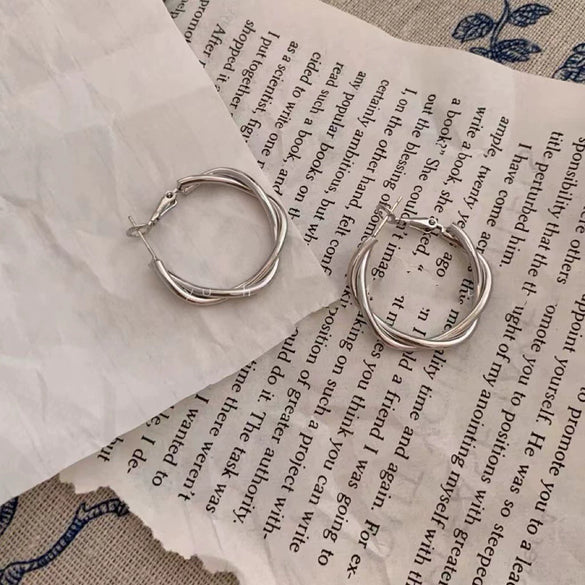 Wholesale Silver Metal Multi Layer Geometric Circle Cold Wind Electroplated Earrings For Women Light Luxury High End Style