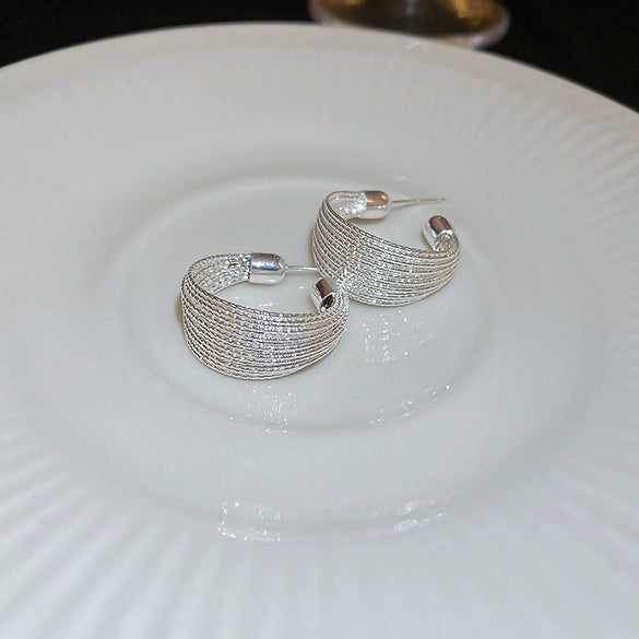 Wholesale Silver Metal Multi Layer Geometric Circle Cold Wind Electroplated Earrings For Women Light Luxury High End Style