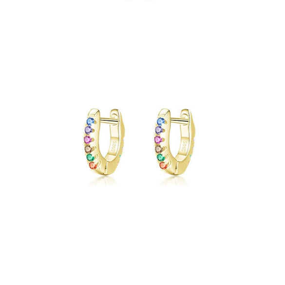 Wholesale 925 Silver Mini Sweet Cute Women's Earrings With Color Zircon And Turquoise Micro Inlay Geometric Design