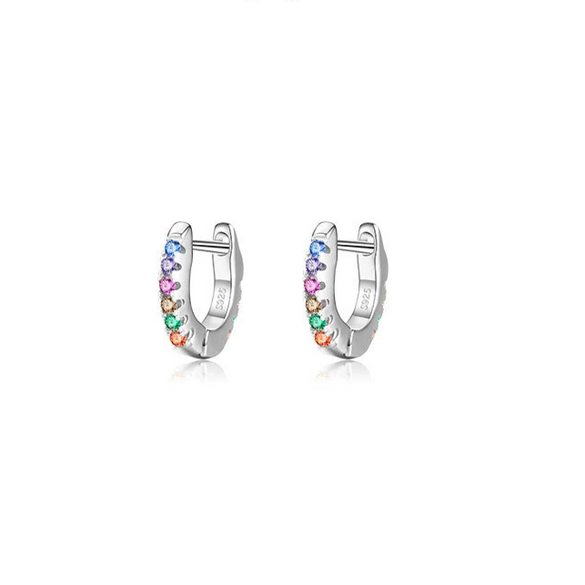 Wholesale 925 Silver Mini Sweet Cute Women's Earrings With Color Zircon And Turquoise Micro Inlay Geometric Design
