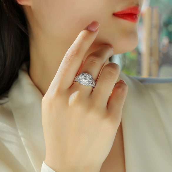 Wholesale 925 Silver Moissanite Inlay Geometric Fashion Women's Ring