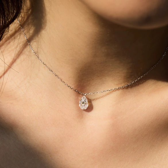 Wholesale Silver Necklace Light Luxury Minimalist Style Geometric Drop Shape Zircon Pendant Electroplated For Women