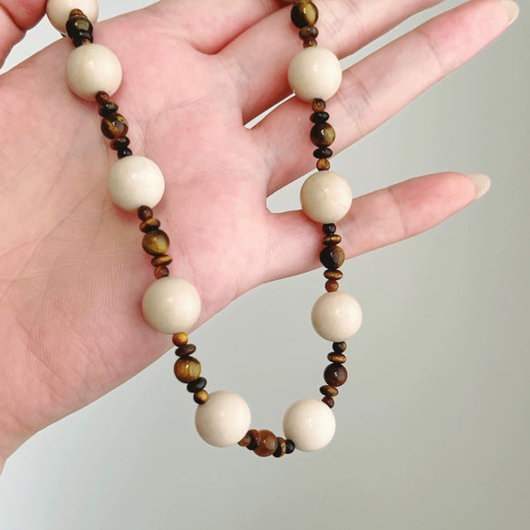 Wholesale Silver Necklace Retro Style Geometric Beaded Natural Tiger Eye Stone Jewelry For Women