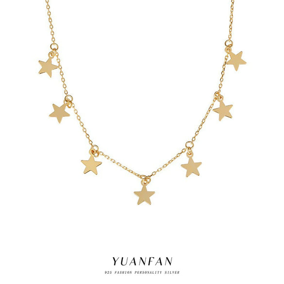 Wholesale Silver Necklace 925 Sterling Silver Women's Fashion Fivepointed Star Cross Chain Electroplated