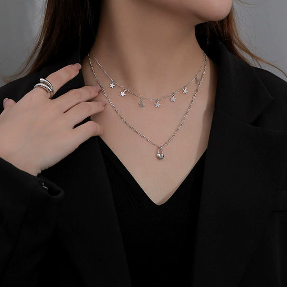 Wholesale Silver Necklace 925 Sterling Silver Women's Fashion Fivepointed Star Cross Chain Electroplated