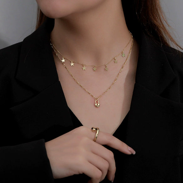 Wholesale Silver Necklace 925 Sterling Silver Women's Fashion Fivepointed Star Cross Chain Electroplated