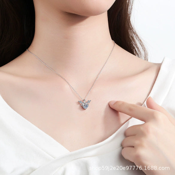 Wholesale Silver Necklace With Animal Zodiac Pattern Plated Pt950 Fourclaw Setting Artificial Diamond Clavicle Chain