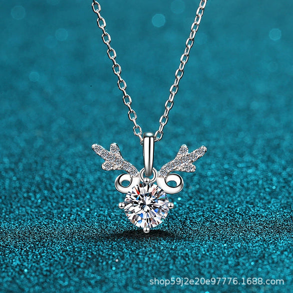 Wholesale Silver Necklace With Animal Zodiac Pattern Plated Pt950 Fourclaw Setting Artificial Diamond Clavicle Chain