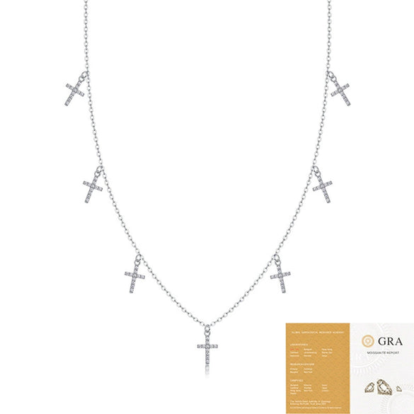 Wholesale 925 Silver Necklace With Moissanite Pendant And Cross Chain Fashionable And Set With Diamonds