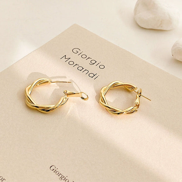 Wholesale Silver Needle Geometric Twist Diecast Metal Earrings For Women With Electroplating Treatment