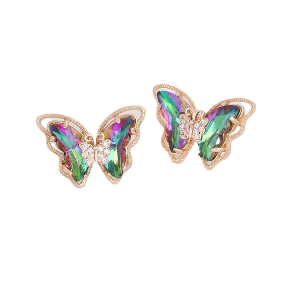 Wholesale 925 Silver Needle Gradient Butterfly Copper Micro Inlaid Earrings