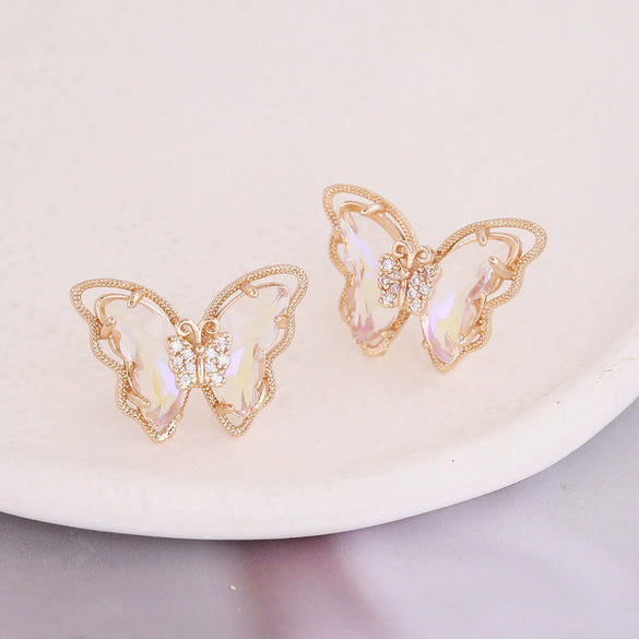 Wholesale 925 Silver Needle Gradient Butterfly Copper Micro Inlaid Earrings