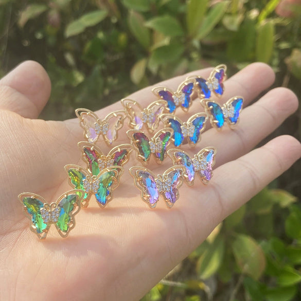 Wholesale 925 Silver Needle Gradient Butterfly Copper Micro Inlaid Earrings