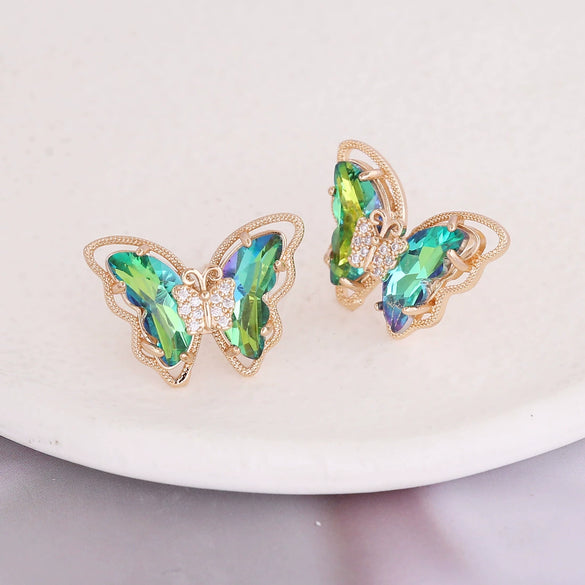 Wholesale 925 Silver Needle Gradient Butterfly Copper Micro Inlaid Earrings