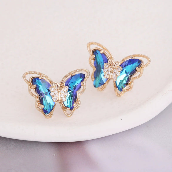 Wholesale 925 Silver Needle Gradient Butterfly Copper Micro Inlaid Earrings