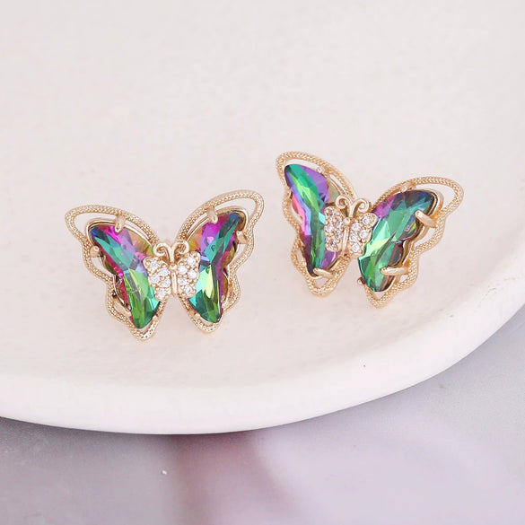 Wholesale 925 Silver Needle Gradient Butterfly Copper Micro Inlaid Earrings