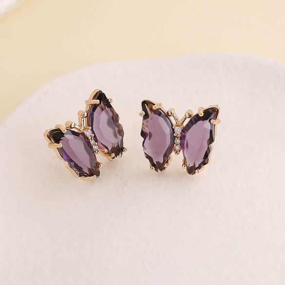 Wholesale 925 Silver Needle Multi Color Butterfly Earrings Copper Material