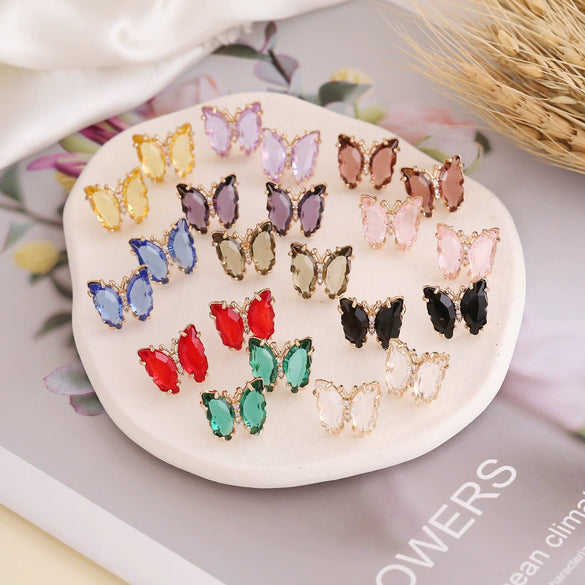 Wholesale 925 Silver Needle Multi Color Butterfly Earrings Copper Material
