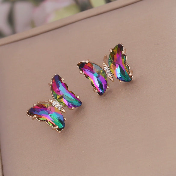 Wholesale 925 Silver Needle Multicolor Gradient Butterfly Earrings For Women With Electroplating Treatment